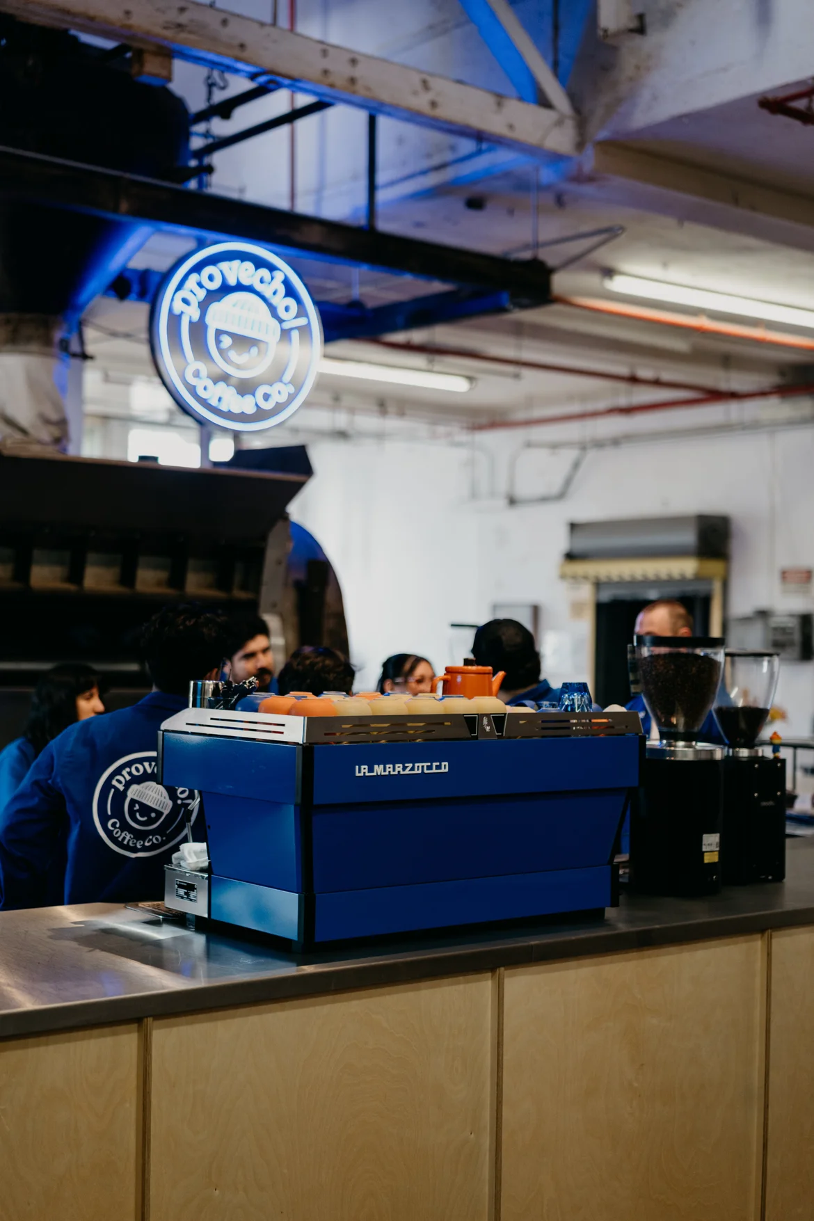 The Provecho bar and neon sign inside Bread & Salt